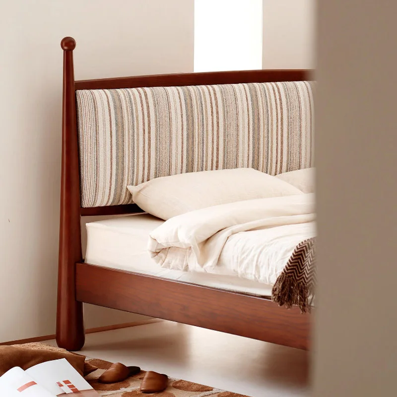 Medieval style red oak fabric soft bag removable and washable designer double solid wood bed master bed