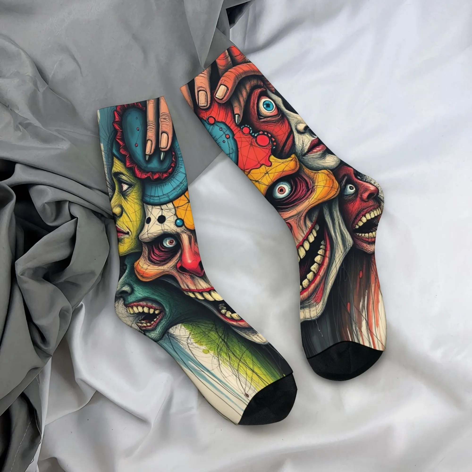 Bizarre and Avant-garde Twisted Face Men's Mid-calf Socks Novel and Interesting Graffiti Unique Fashionable Street Style Socks