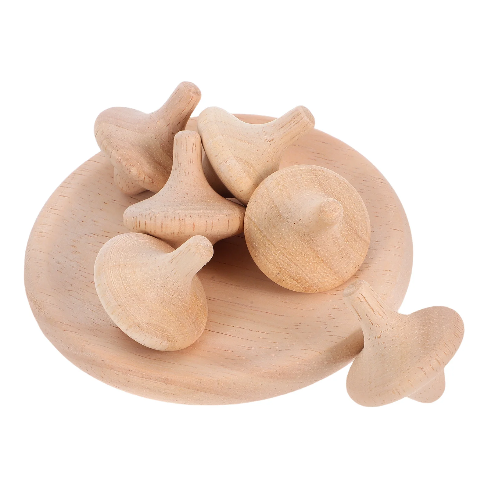

6pcs Wooden Spinning Tops Unfinished Diy Craft For Enhance Creativity Hand-Eye Coordination Indoor Play Learning Game