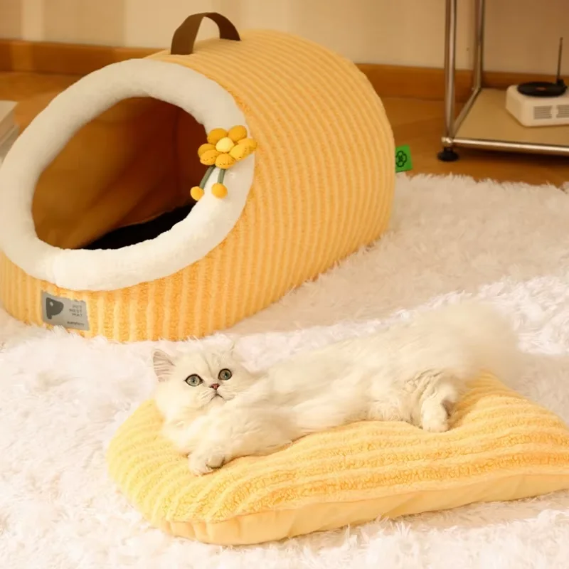 Warm Thickened Plush Cat Nest, Comfortable Deep Sleep Pet House, Semi Enclosed Portable Kennel for Small and Medium Cat, Pet Sup