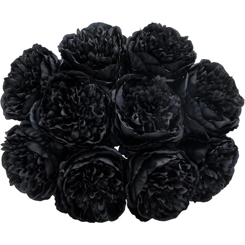 

10 Heads Artificial Peony Silk Flower Leaf Home Office Wedding Party Festival Bar Decor (Black)