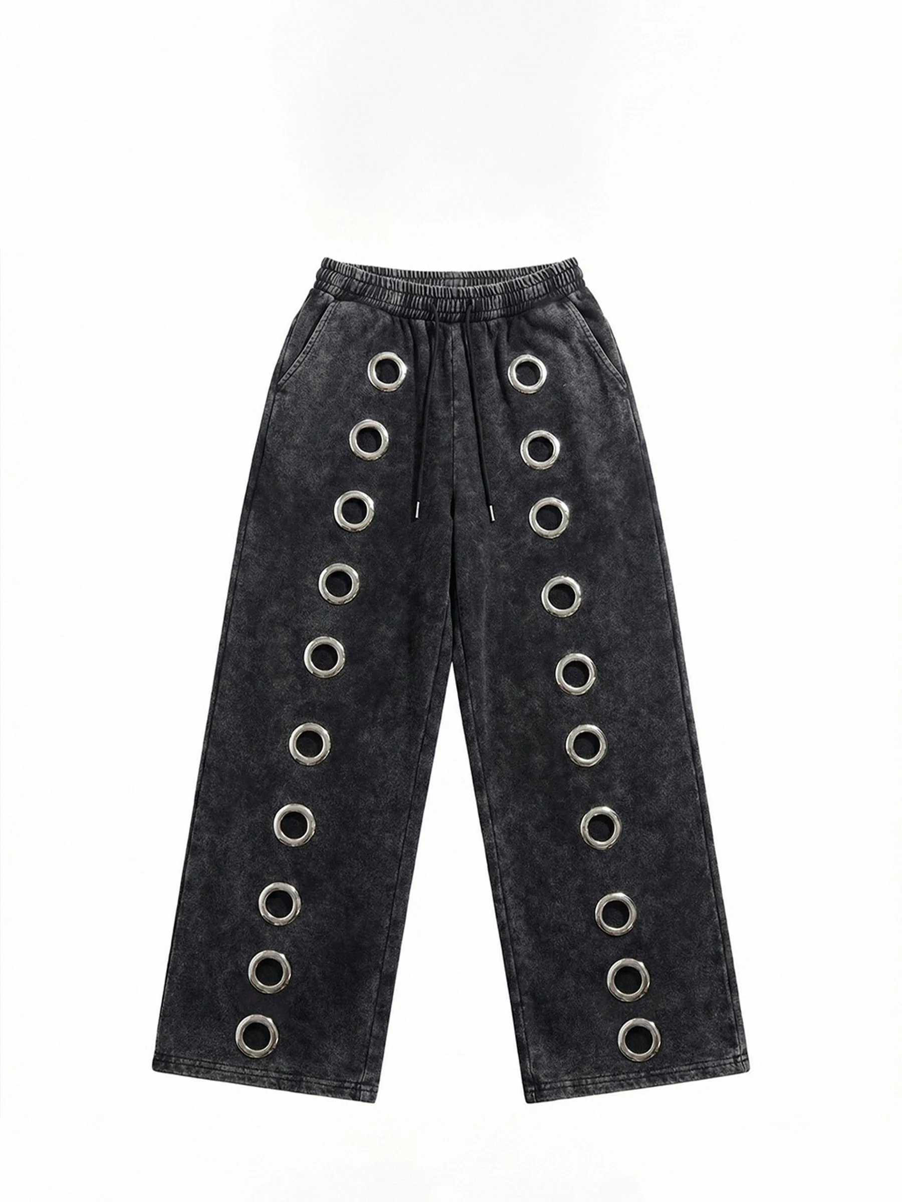 자수 장식이 있는 세련된 스트레이트 팬츠; 루즈핏 스트레이트 팬츠.