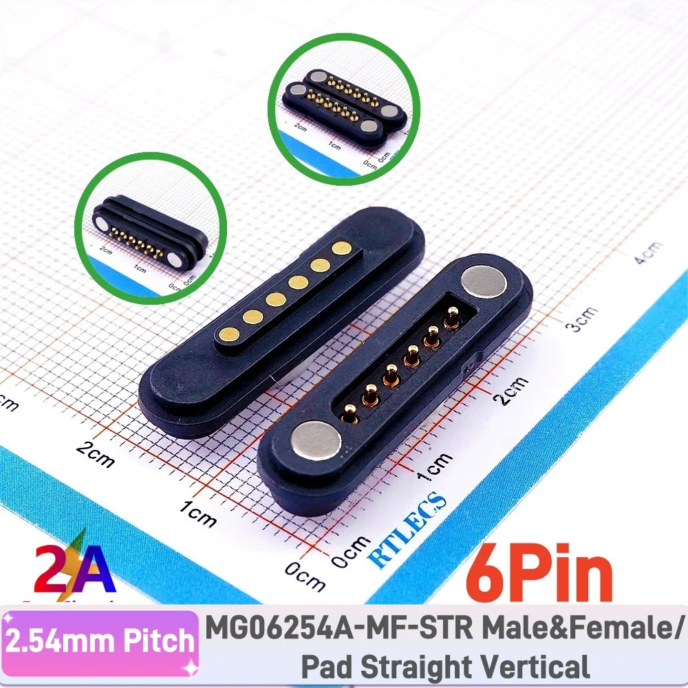 2A wasserdichter magnetischer Pogo-Pin-Stecker, 2, 3, 4, 5, 6 Positionen, federbelastet, 2,54 mm männlich, weiblich, DC-Steckdose, Kontaktleiste