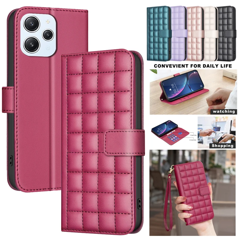 3D Checkered Pattern Wallet Bag Leather Case For Xiaomi Redmi 12 5G 13C 12C 10C 10A 11A 10 2022 Phone Cases Magnetic Flip Cover