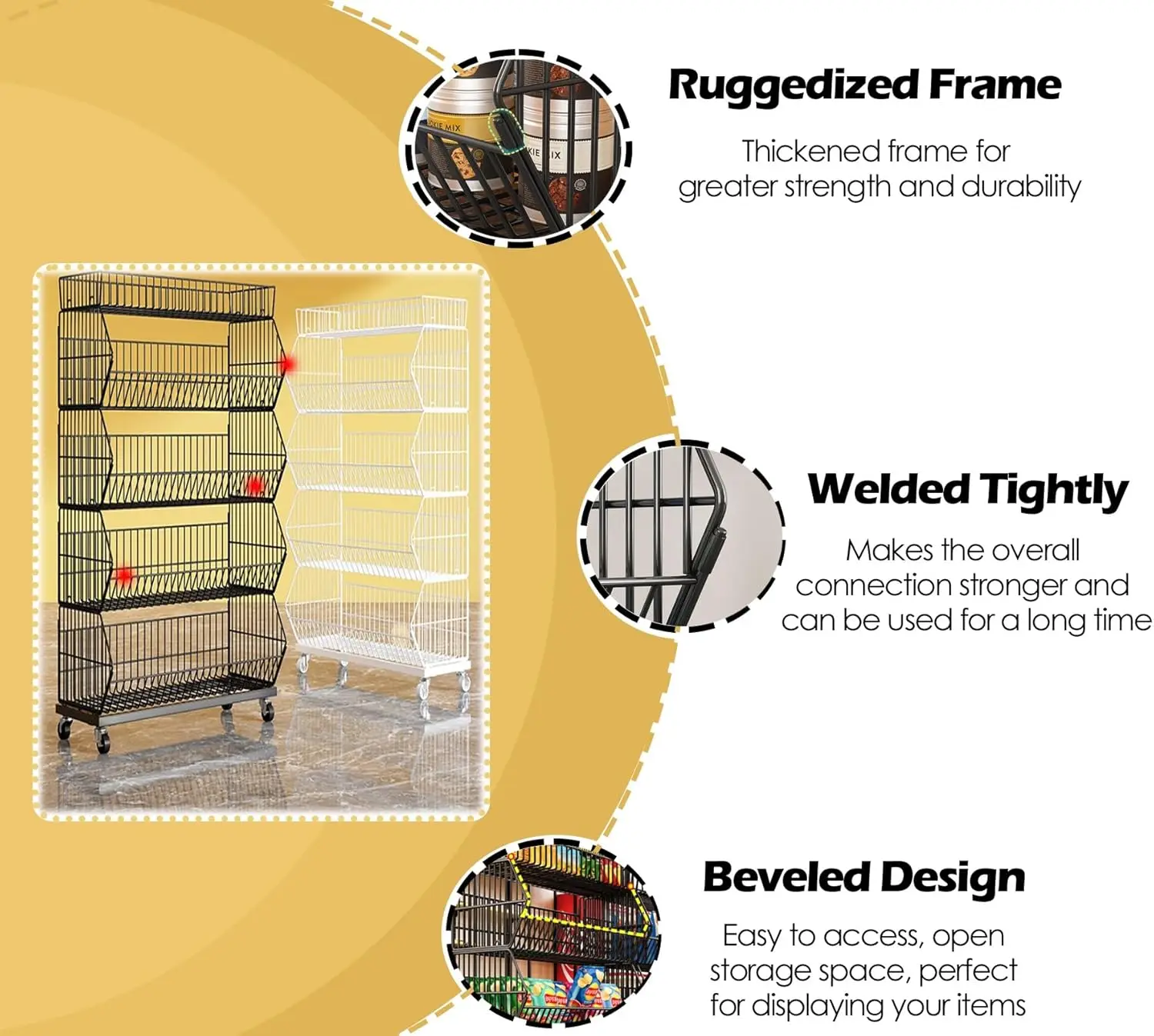 Large 4-Tier Rolling Wire Storage Rack, Supermarkets Drugstores Convenience Stores Organizer Holder, Carbon Steel Retail Shelf