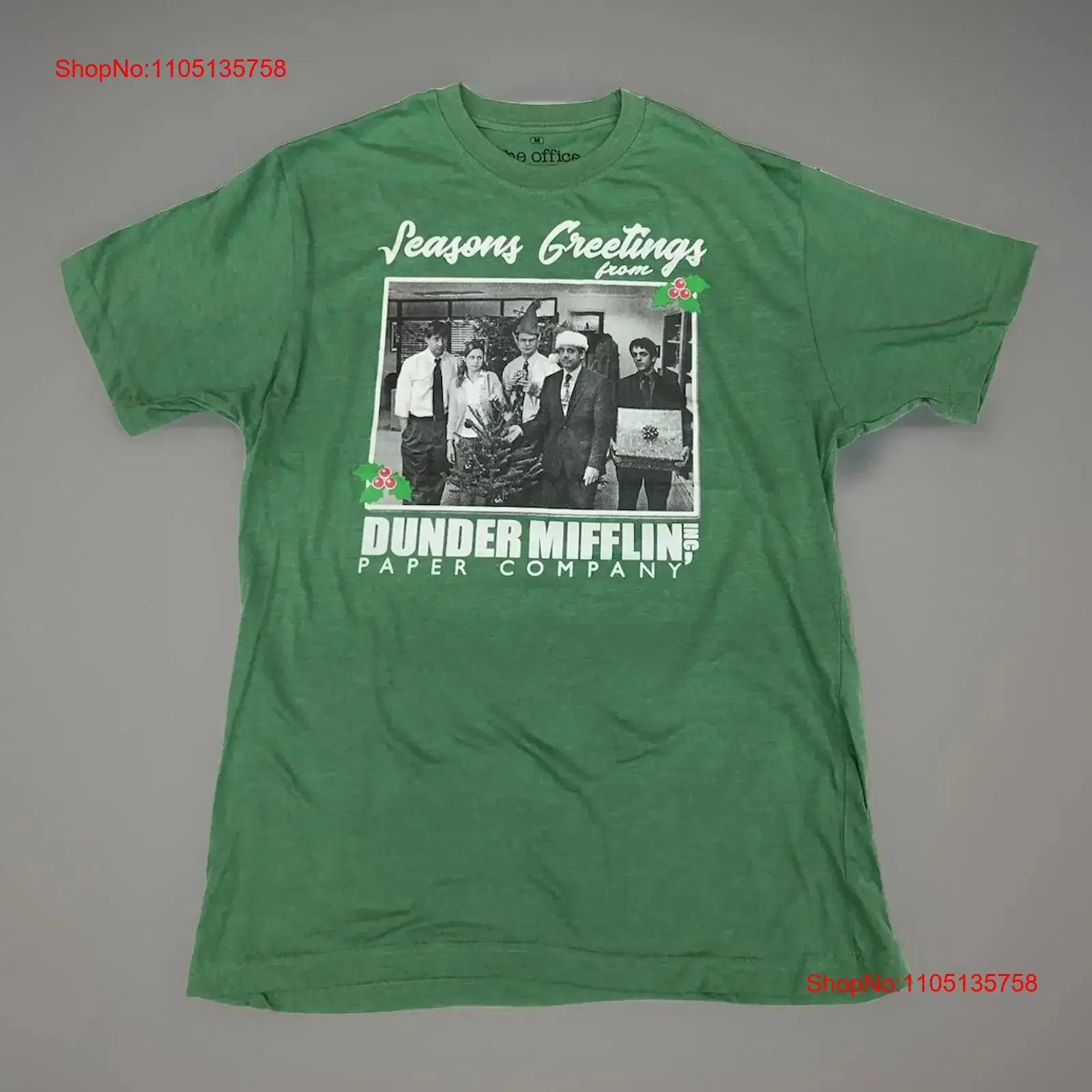 The Office T Shirt Men Size M Seasons Greetings Green Dunder Mifflin Inc vintage Washed Unisex fashion Stylish