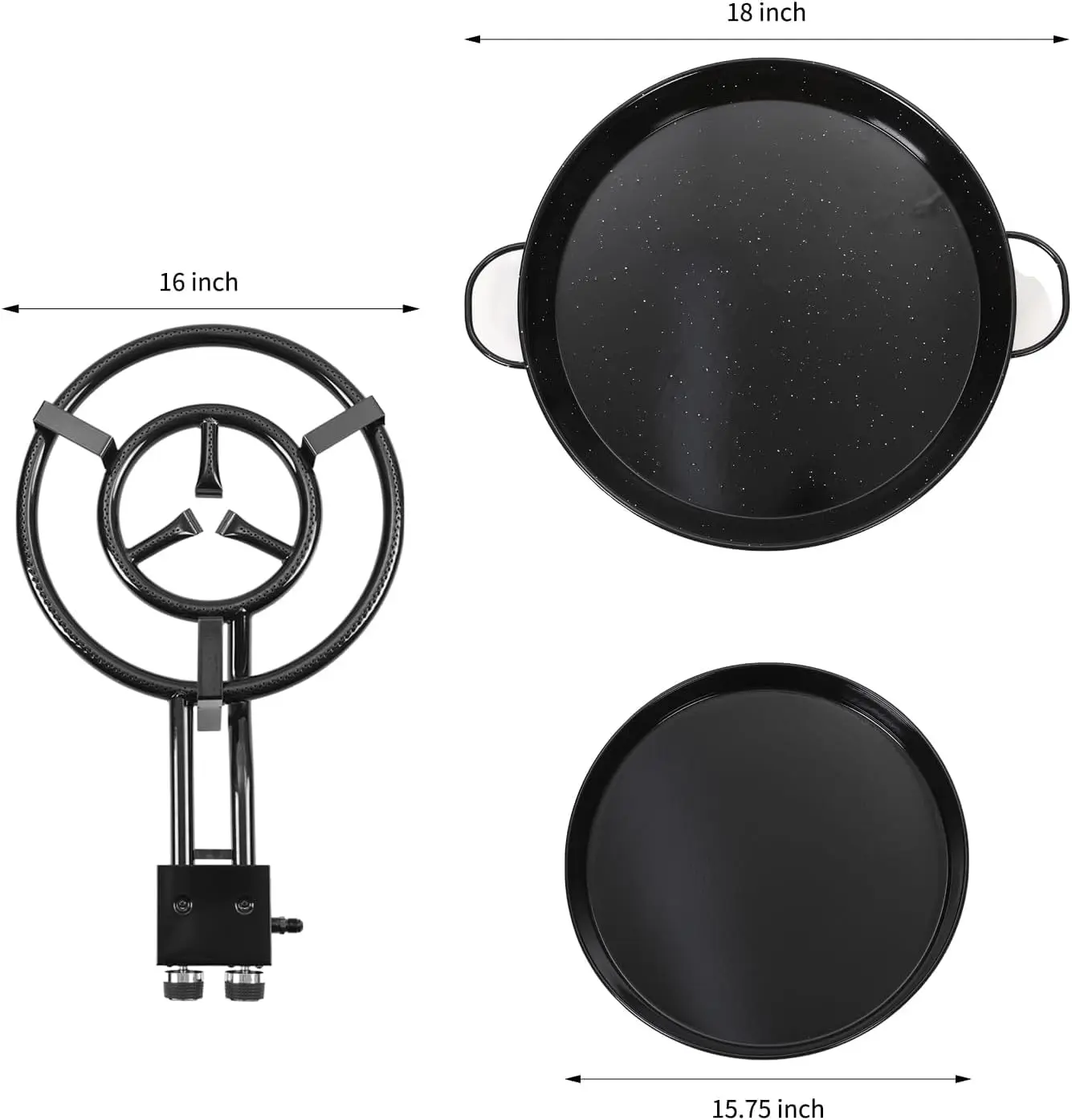 مجموعة شعلة وحامل Paella على عجلات، مجموعة Paella كاملة لفرن ما يصل إلى 14-16، فرن قلي المأكولات البحرية للتخييم من الفولاذ منخفض الكربون