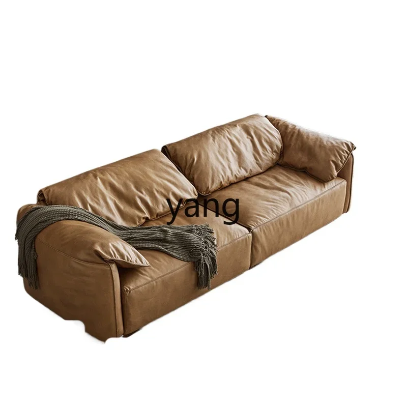 

XYY full leather sofa, modern simple living room, straight row three-person small apartment sofa