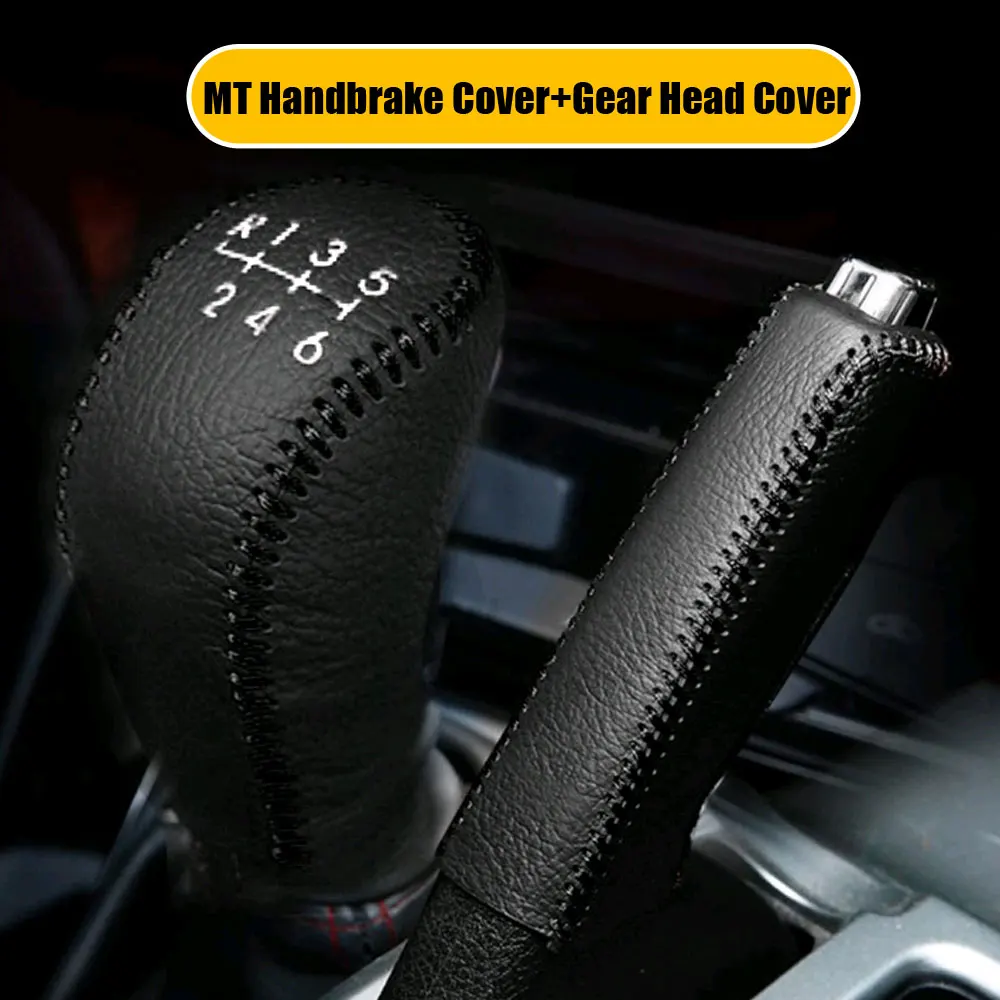 

1Set Genuine Leather Cover Car Handbrake Gear Head Shift Knob Cover Gear Shift Collars Cover for Hyundai Creta Ix25 2017-2019