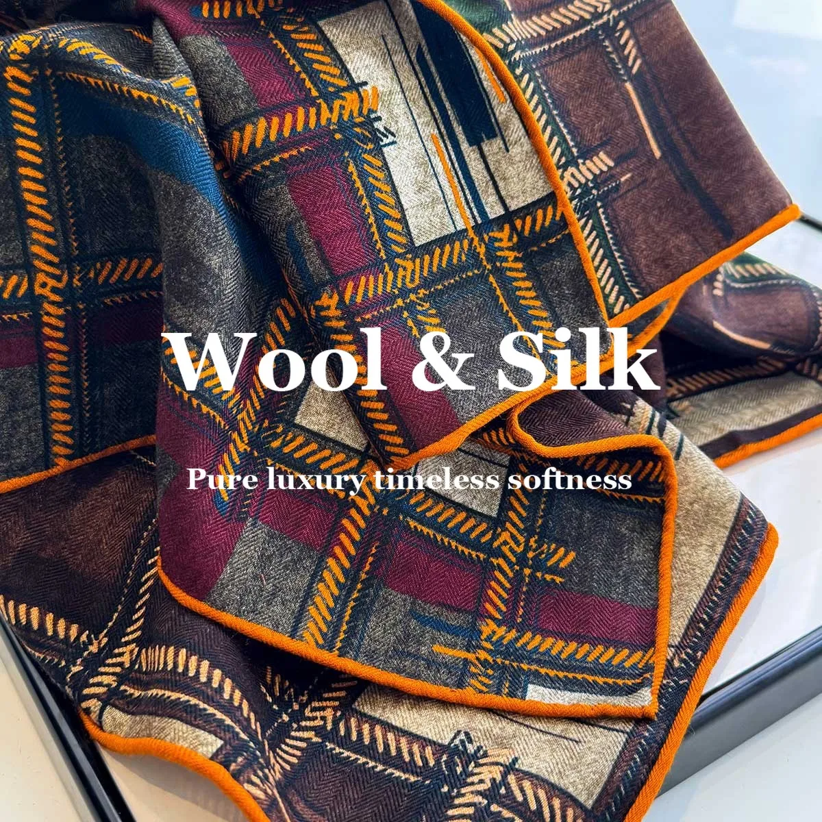 

82% Wool 18% Real Silk Scarf for Women Bandana Square Scarves Kerchief Silk Wrap Lady Hijab Neckerchief Bufanda Poncho Pashmina