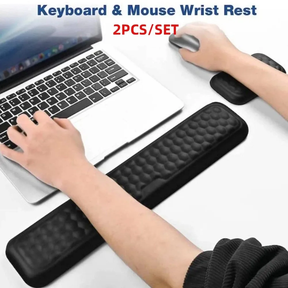 

2Pcs/Set Slow Rebound Mouse Wrist Support Pad Creative Wrist Rest Wristband Mouse Mat Honeycomb Massage PU Non-Slip Base