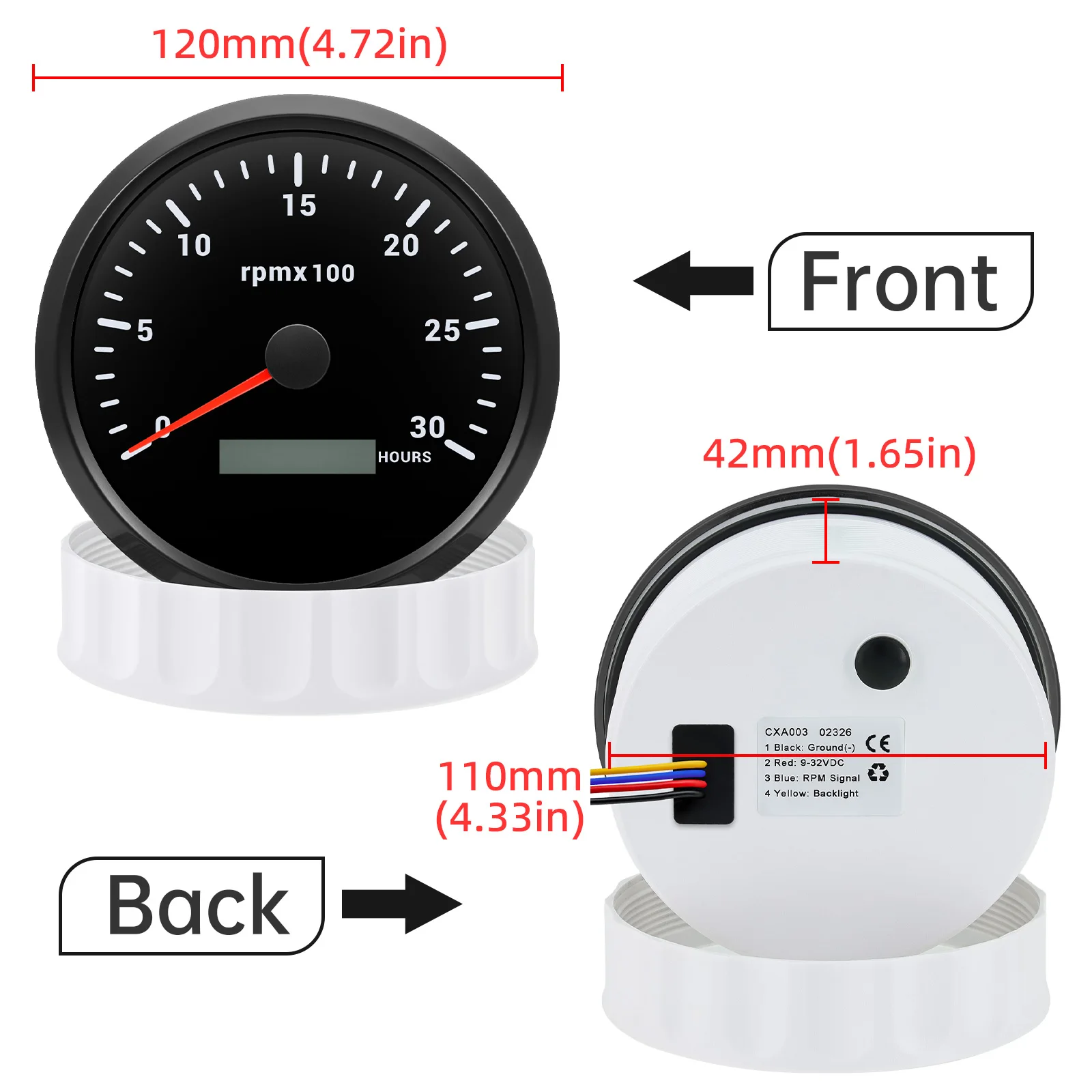 110MM Tachometer 3000,4000,6000,7000,8000RPM Tacho Gauge with Hourmeter 7 Color Light for Auto Car Boat Yacht Waterproof IP67