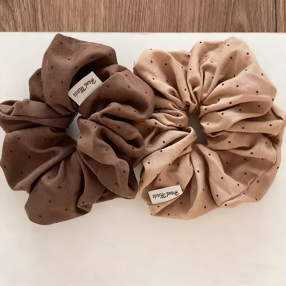 New Fashion Autumn Winter Women Brown Polka Dot Hair Bundle Oversized Simple Scrunchies Cute Elastic Hair Bands Elegant Headwear