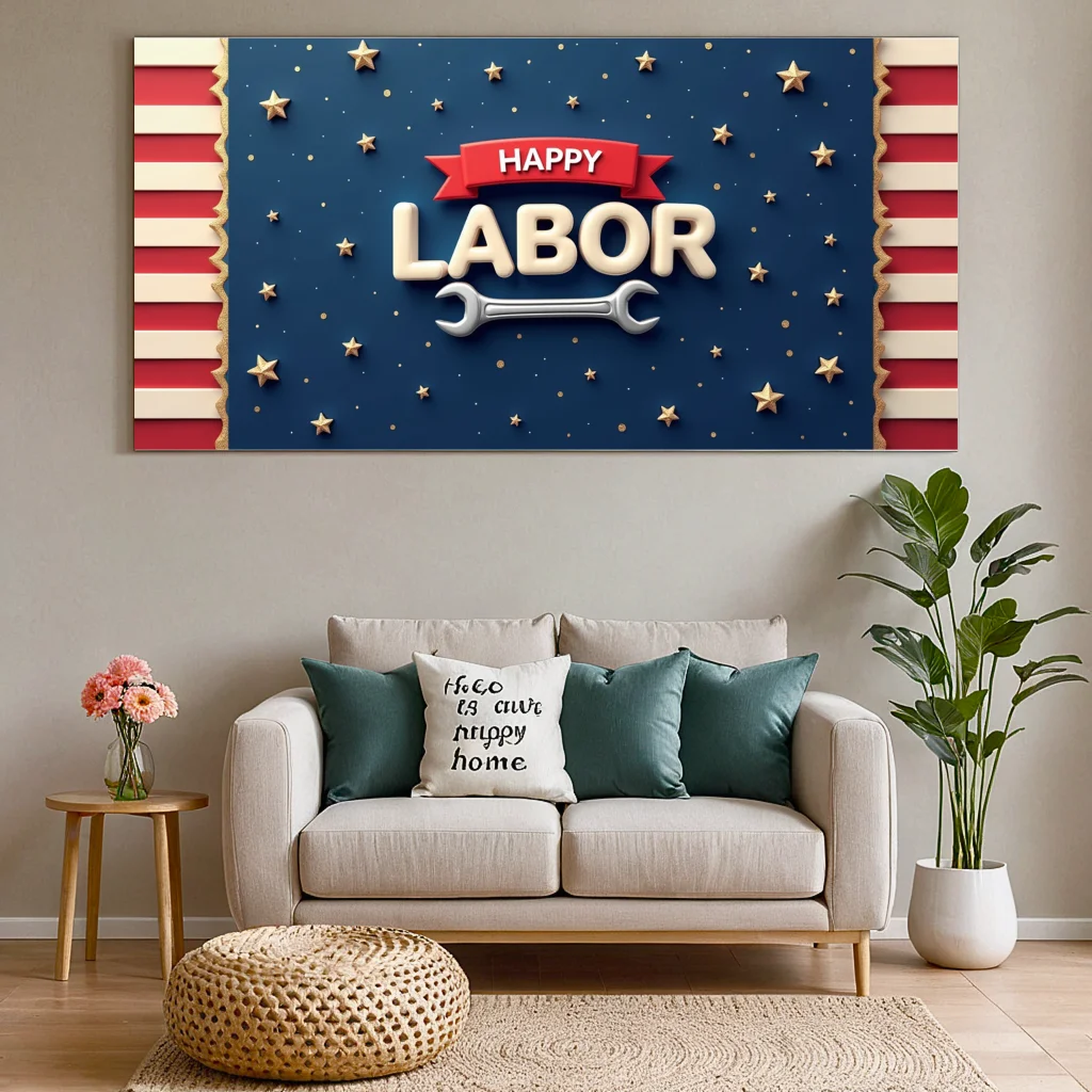 تصميم ديكور، لافتة يوم العمل، تصميم احتفالي، لافتة احتفالية لتزيين الحدث، احتفالات العطلات، الاستخدام الداخلي #4