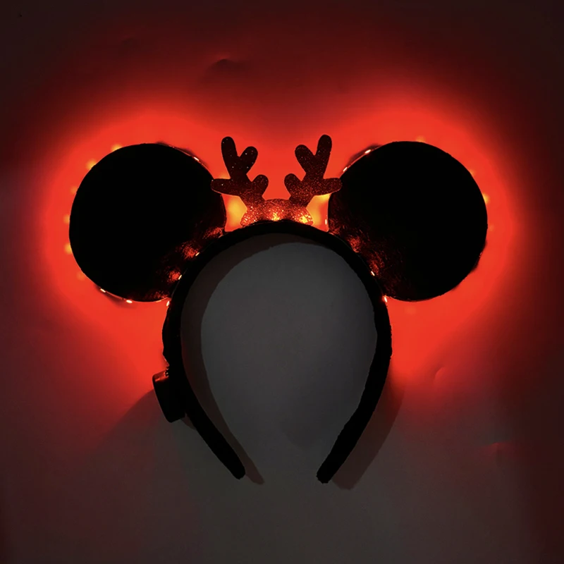 1 pc Christmas Black Mouse Ears Headband LED black Mickey Hair Hoop Adult Children Decorative Headwear Flashing LED Headband