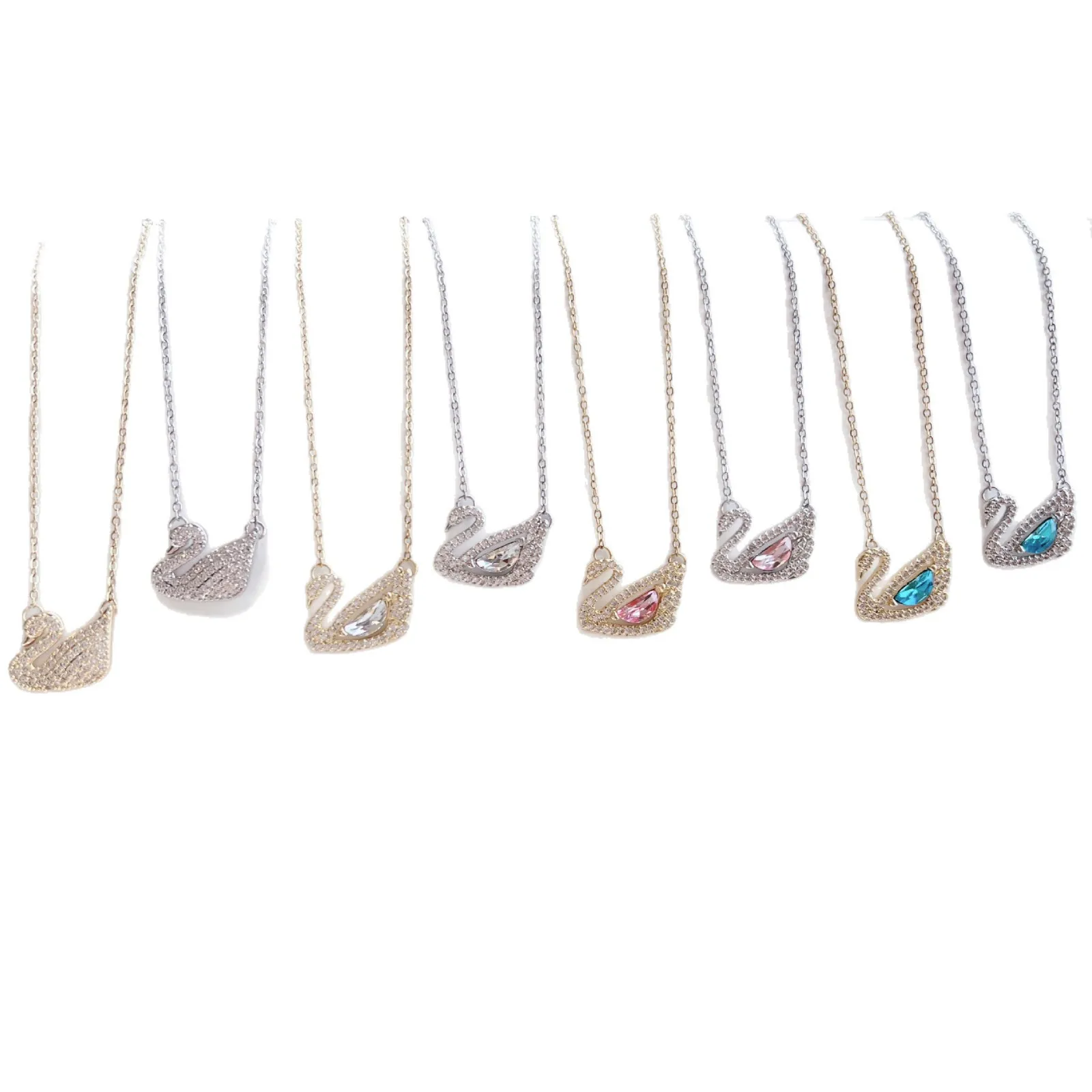 Luxury Multi-color Crystal Swan Pendant Necklace, 14K Gold Plated Chain with Gradient Cubic Zirconia, Elegant Dainty Clavicle Necklace for Women, Perfect for Daily Office, Casual Outfit and Business Attire