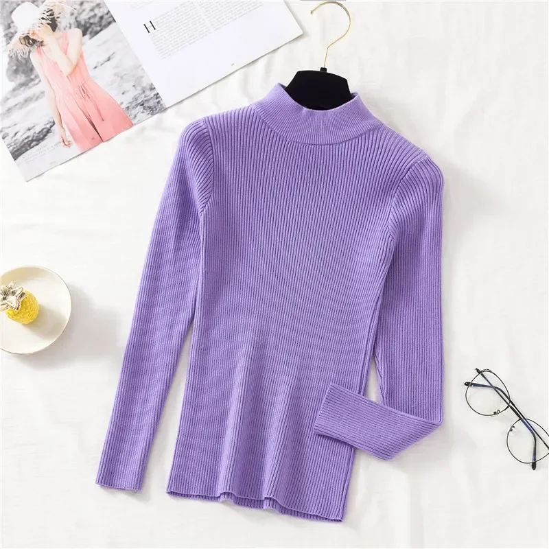 HELIAR Autumn Women Pullover Sweater Fashion Half Turtleneck Knitted Female Jumper Long Sleeve Winter Black Soft Elastic Blouse