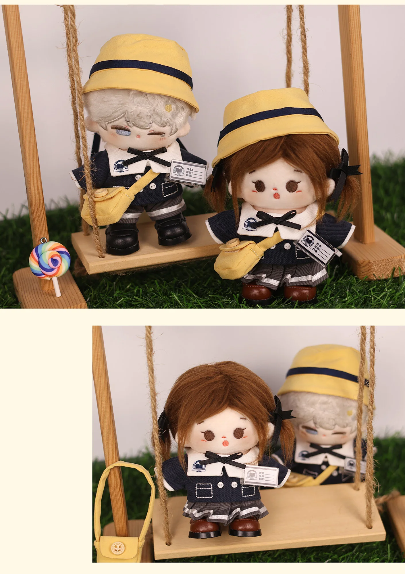 10 سنتيمتر ملابس دمى قبعة صفراء سوداء موحدة اكسسوارات حقيبة كروسبودي فستان السراويل الملابس زي دعوى أنيمي لعبة لعبة أطفال هدية