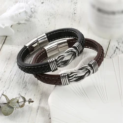 2024 Charm Jewelry Handmade Weave Leather Bracelet Men Vintage Cuff Leather Bracelet Pulsera Hombre