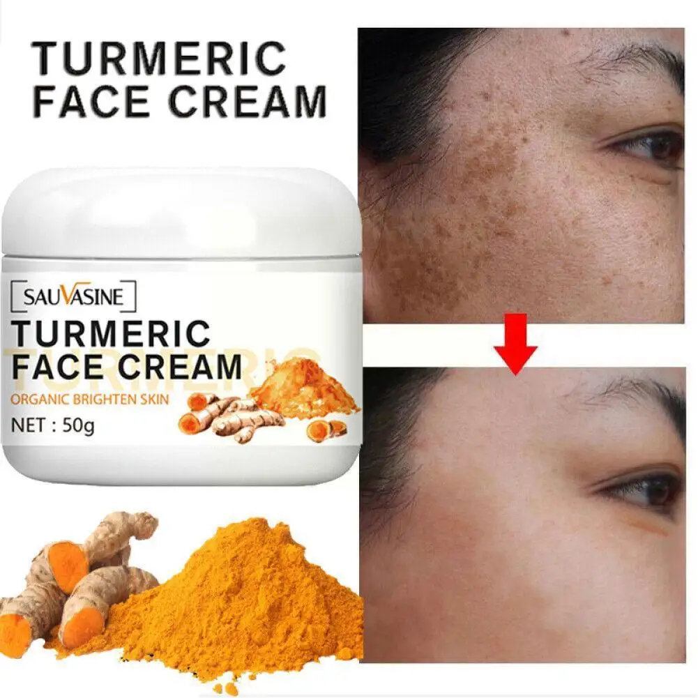 50g Turmeric Face Whitening Cream For Dark Skin Remove Acne Lighten Dark Spots Moisturizing Brightening Cream For Face Skin Q0i1