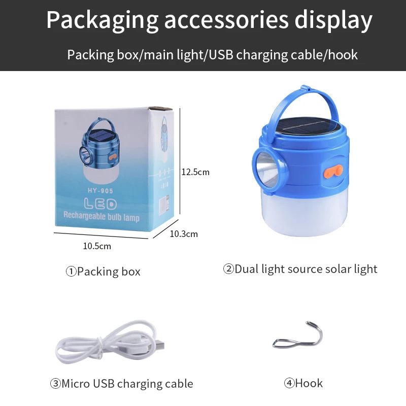 Solar LED Camping Light USB Rechargeable Bulb For Outdoor Tent Lamp Portable Lanterns Emergency Lights