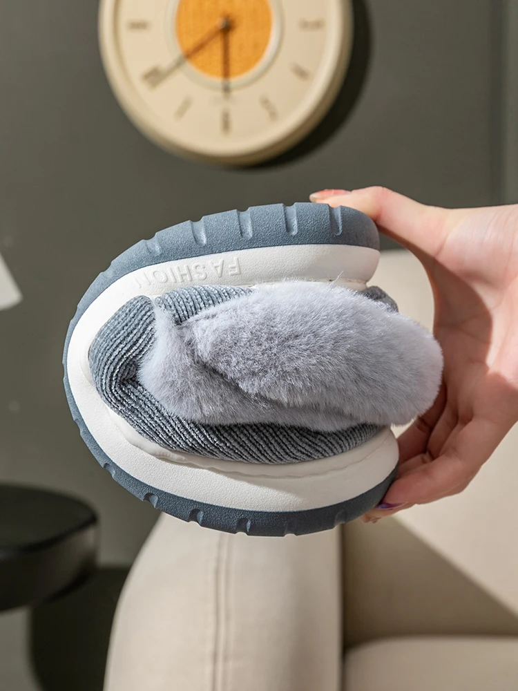 Herren-Winterhausschuhe für den Innenbereich, rutschfeste, warme, mit Plüsch gefütterte Slip-On-Stiefeletten mit Rücken für den Heimkomfort im Freien – Detail 5