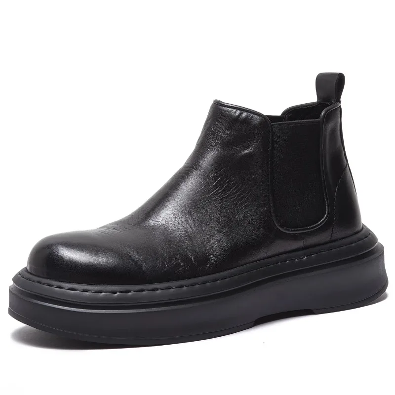 

New British Style Thick Sole Shoes Men Chelsea Boots Genuine Leather Outdoor Work Casual Ankle Boots Man Autumn Winter