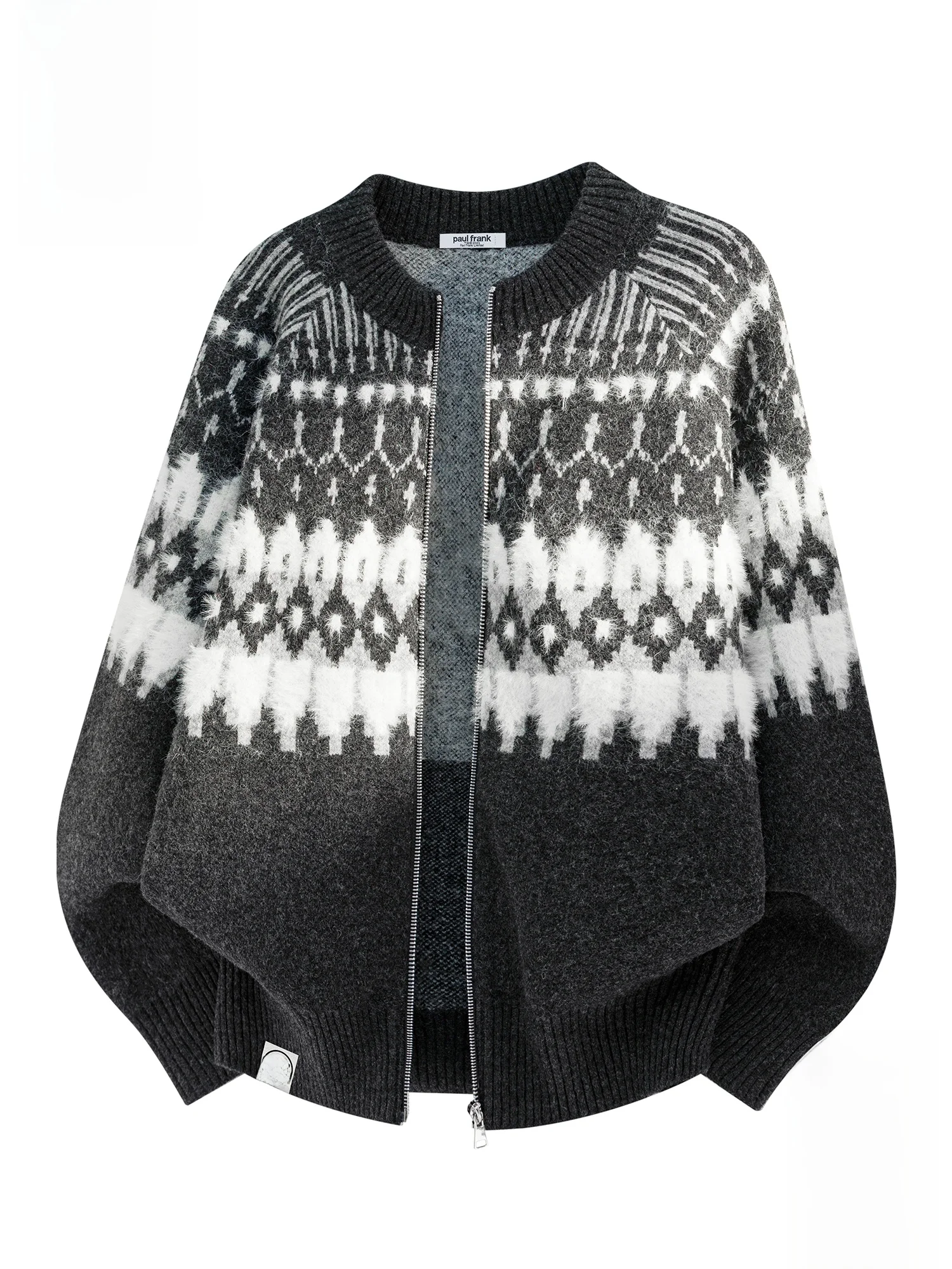 

PaulFrank Retro Fair Isle Open Cardigan Sweater Men's Winter Loose Lazy Sle Couple Knitted irt Zipper Closure Regular Length