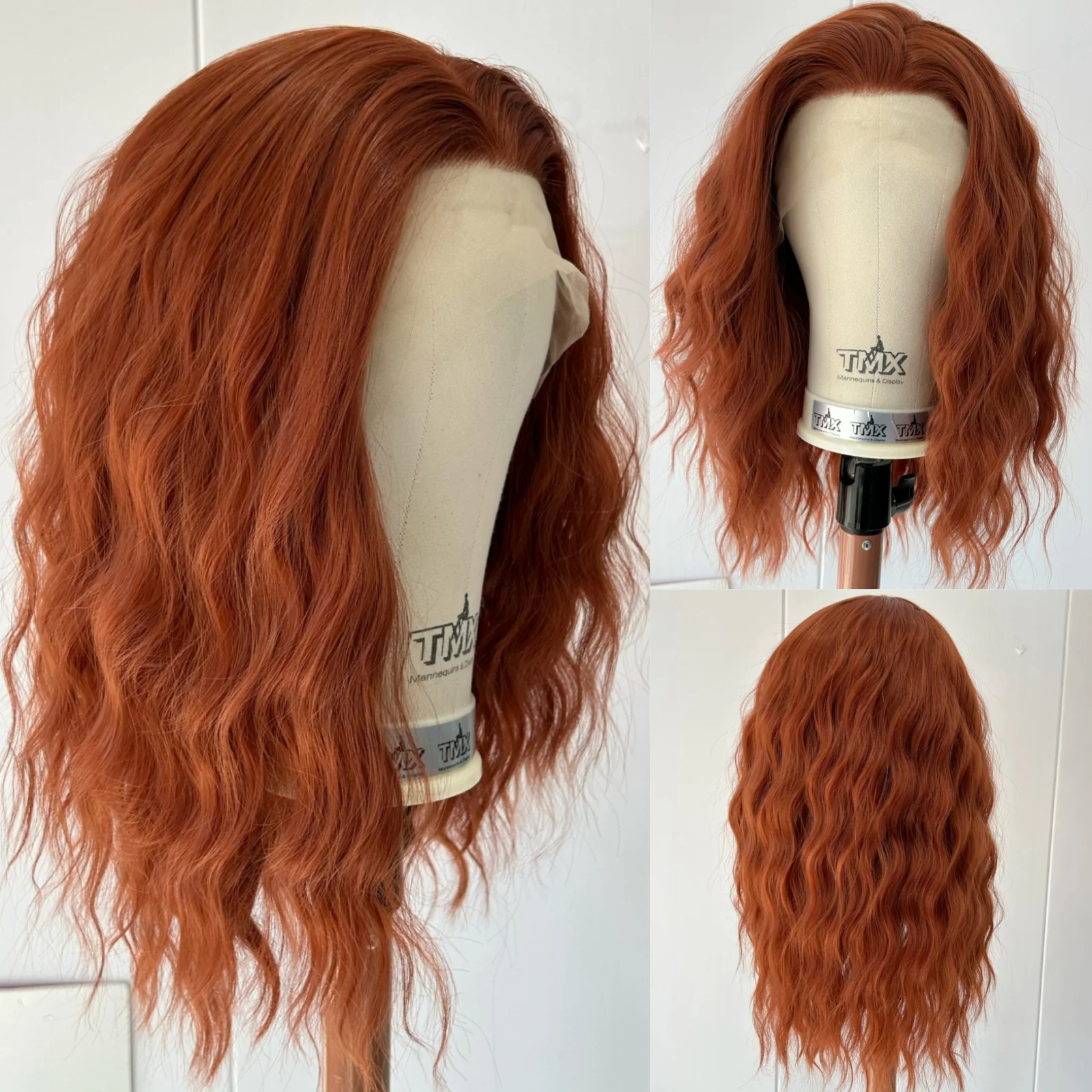 

Медно-красный короткий волнистый вьющийся парик боб для женщин, синтетическая свободная часть, длина до плеч, красновато-коричневый, каштановый, повседневные вечерние парики для косплея