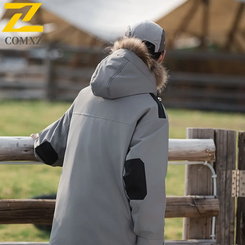 COMXZ Men Hardshell Puffer Jacket New Hooded Climbing Cold Protection Down Coat 90 Percent White Duck Down Windproof Autumn Coat