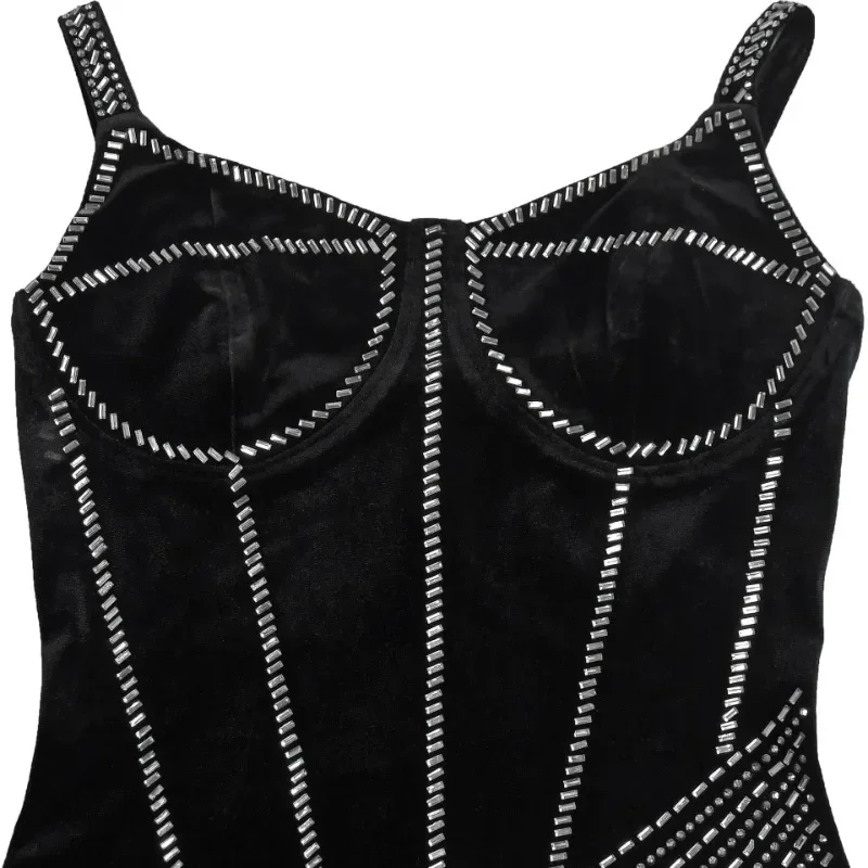 GUWU Donna Spaghetti Strap Velluto Diamanti Hot Strass Aderente Maxi Abito lungo 2025 Vacanze di compleanno Abiti da festa sexy