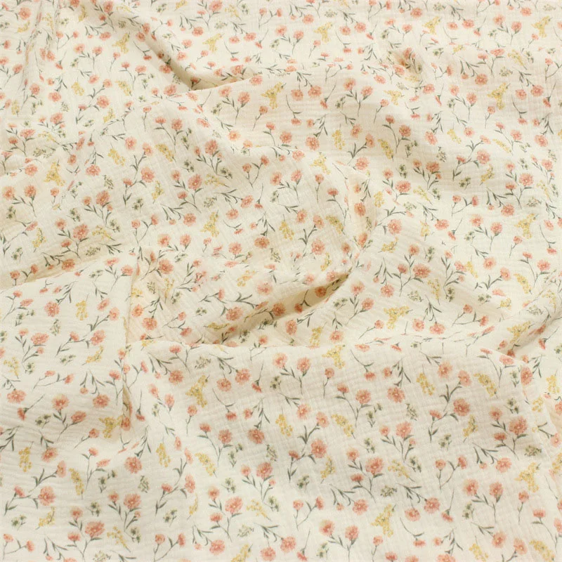 Flower Printed Cotton Crepe Fabric Soft Seersucker Double Gauze Fabric,DIY Sewing Baby Cloth Bedding Sheet Handicrafts 100x135cm