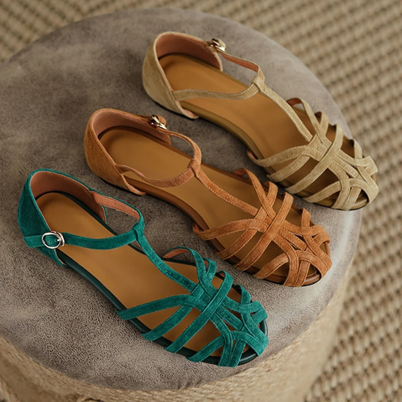 

AIYUQI 2025 New Women's Sandals Baotou woven pig cage female shoes Large size low heel hollow sandals for women