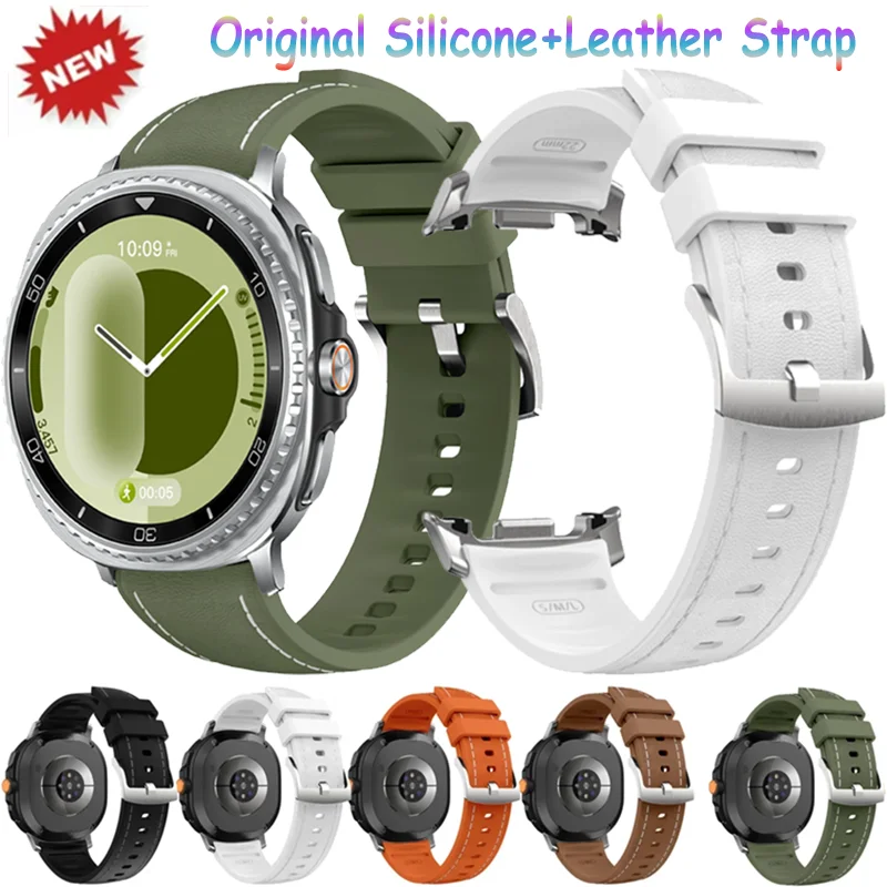 Original Silicone+Leather Strap For Samsung Galaxy Watch 8 Classic 46mm Fashion Comfortable Wristband For Galaxy Watch 8 40/44mm