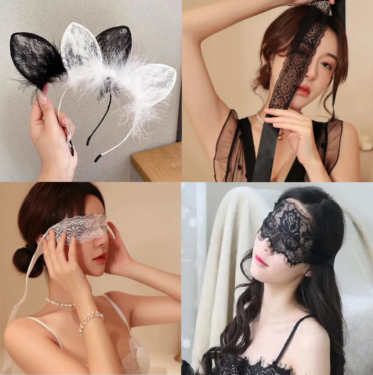 Diadema de encaje con orejas de gato para mujer y niña, diadema de vestido de lujo, tocado de Cosplay Sexy, disfraz de Anime, accesorios de lencería sexual para fiesta