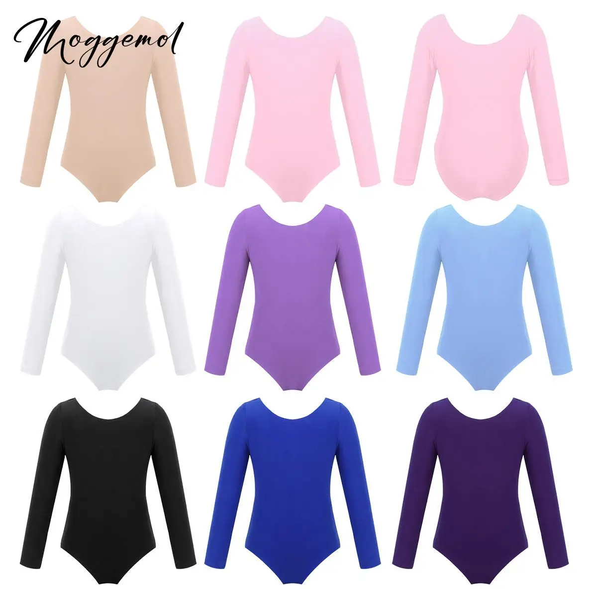 Kids Girls Ballet Leotards Dance Costume Long Sleeve Solid Color One Piece Bodysuits Unitard Dancewear Exercise Training Wear