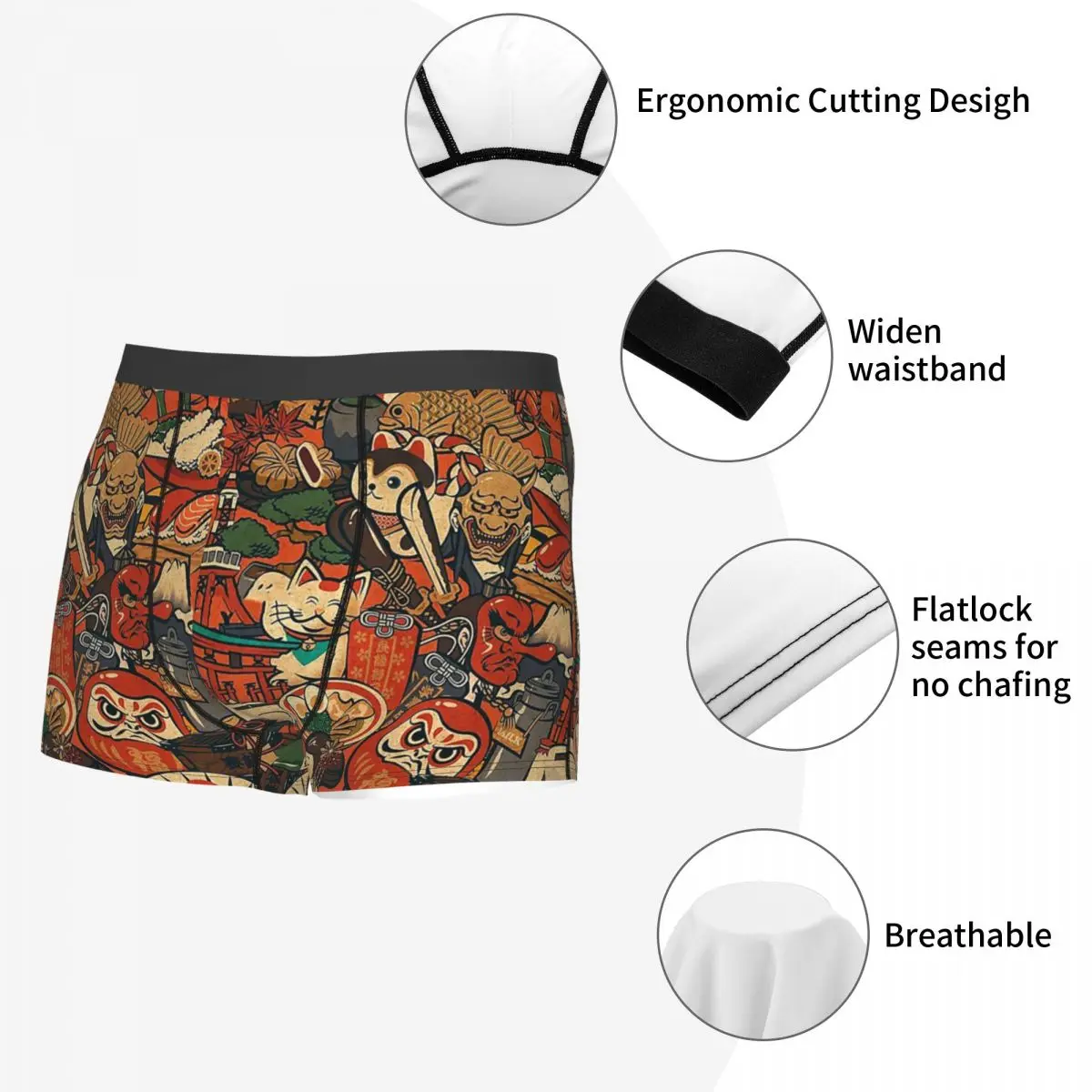 Men Boxer Shorts Panties Japanese Sushi Crabs Daruma Breathbale Underwear Male Novelty Underpants image 4