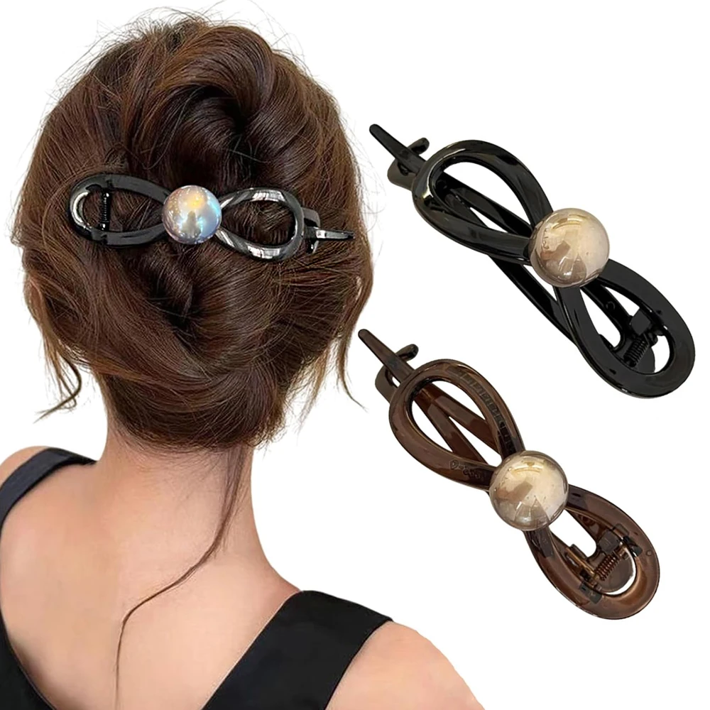 

French Styles Twist Hair Clips Women Girls Non-Slip Bow Shaped Barrettes With Pearl Decor Bun Ponytail Holder Summer Headwear