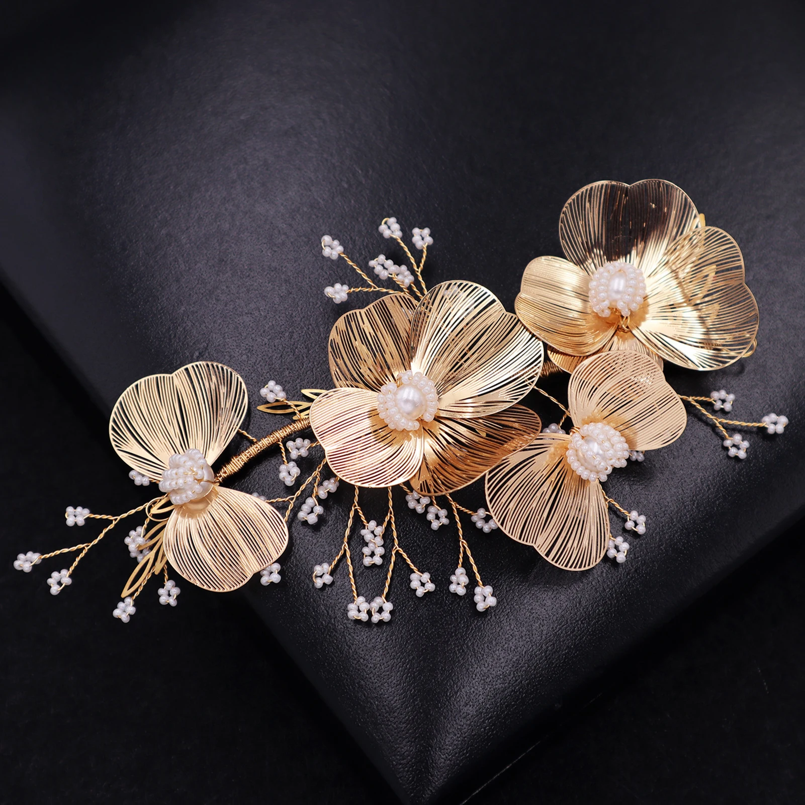 Gold Flower Luxurious Hairpin Clips Non-slip Flower Antique Headwear for Bridesmaid Wedding Banquet Party PR Sale