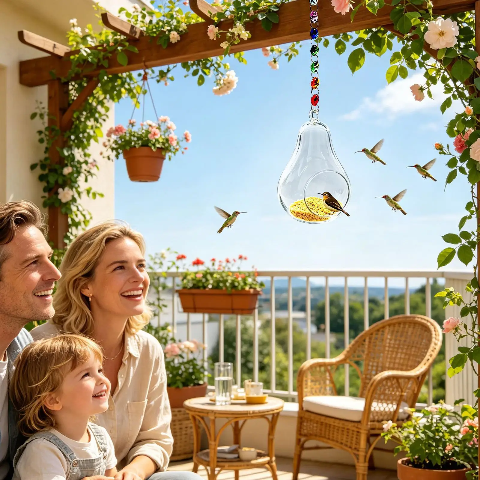 Humming Bird Feeder High-Transparent Glass Garden Art Decor Bird Feeder Hummingbird For Garden Yard Farm Porch Window Balcony