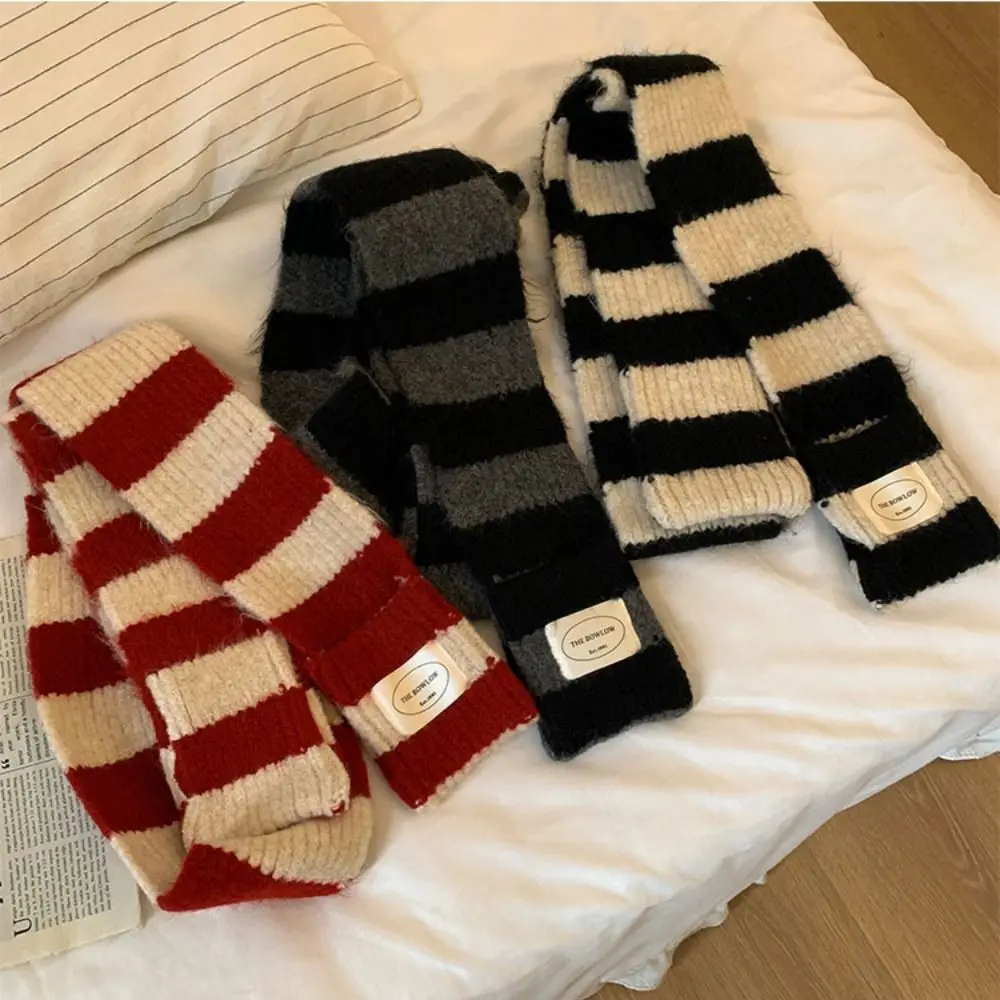 Retro Warmer Winterschal Weiche Gestreifte Lange Schals Verdickter Schwarz Weiß Schal Wrap Damen