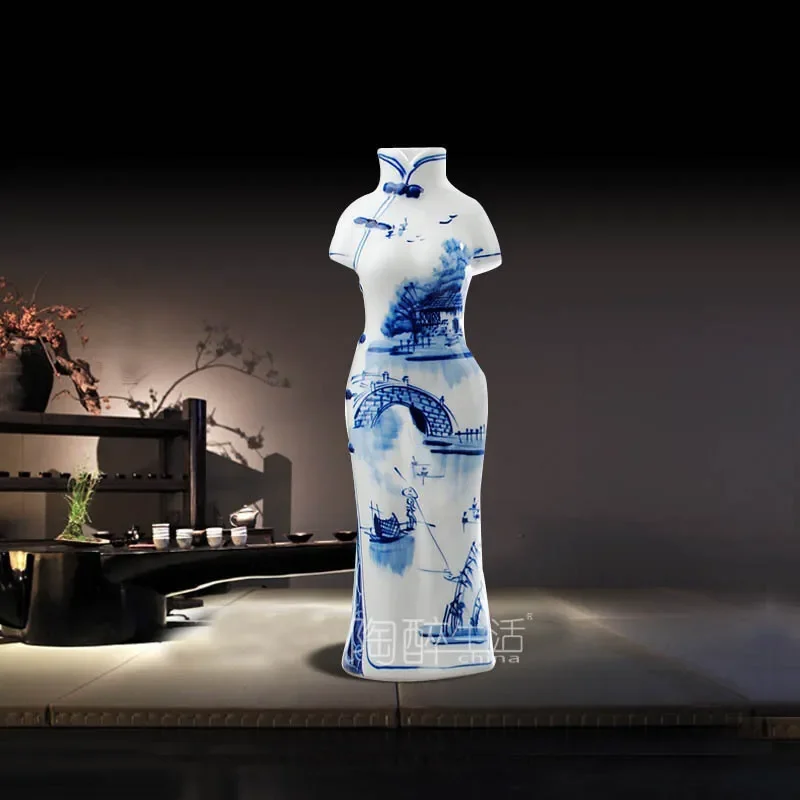 for Jingdezhen Ceramics Hand Painted Blue and White Cheongsam Female Vase Creative Home Furnishing Crafts Ornaments National