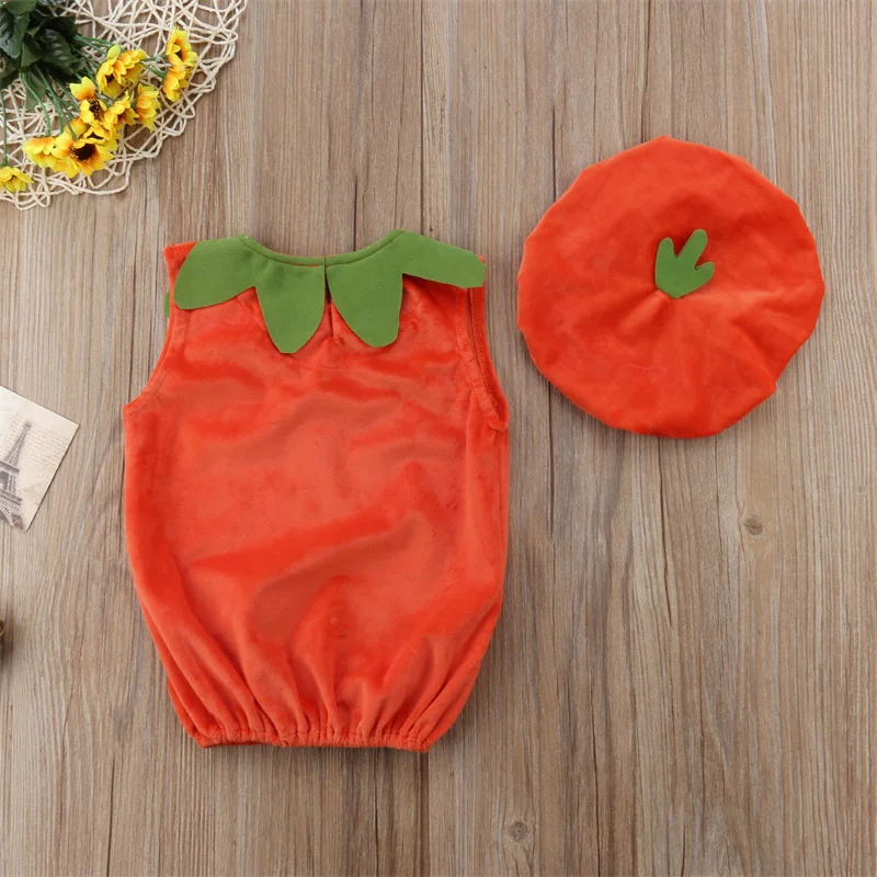 Infant Baby Boys Girls Halloween Pumpkin Costume Hooded Romper Jumpsuit Outfits Dress Up Set