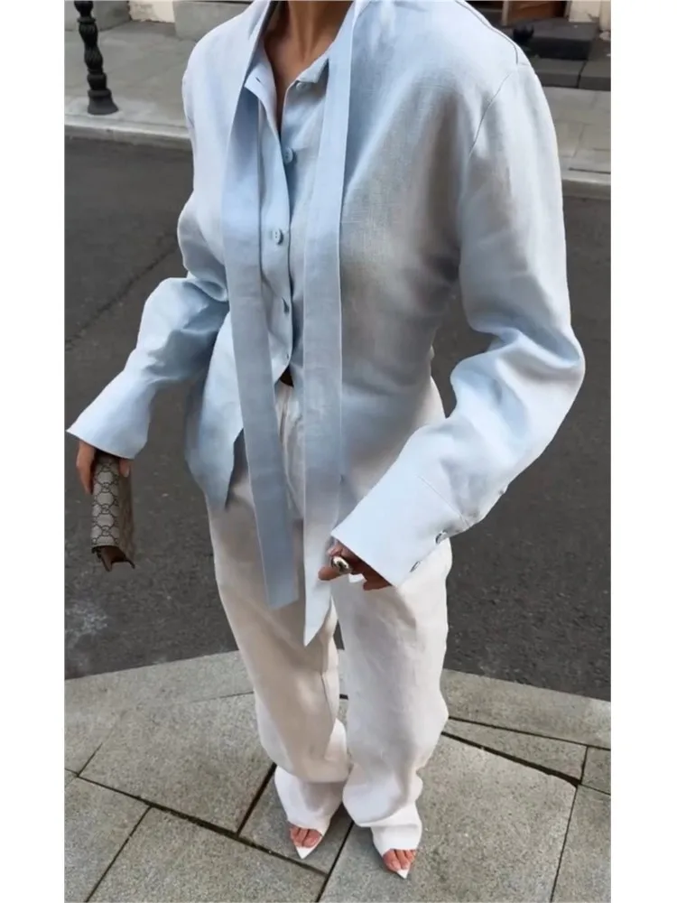 

Autumn New Temperament Elegant Lace Office Commuting Top Shirt Women's Fashion Floating Long-sleeved Solid Color Versatile Tops