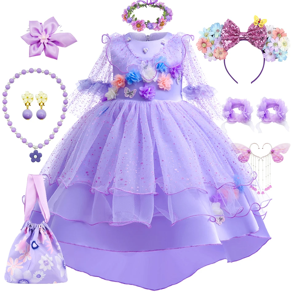 Isabella Jurk Meisjes Cosplay Prinses Tule Kostuum Encanto Bloemen Mesh Kleding Kinderen Halloween Carnaval Verjaardagsfeestjurk