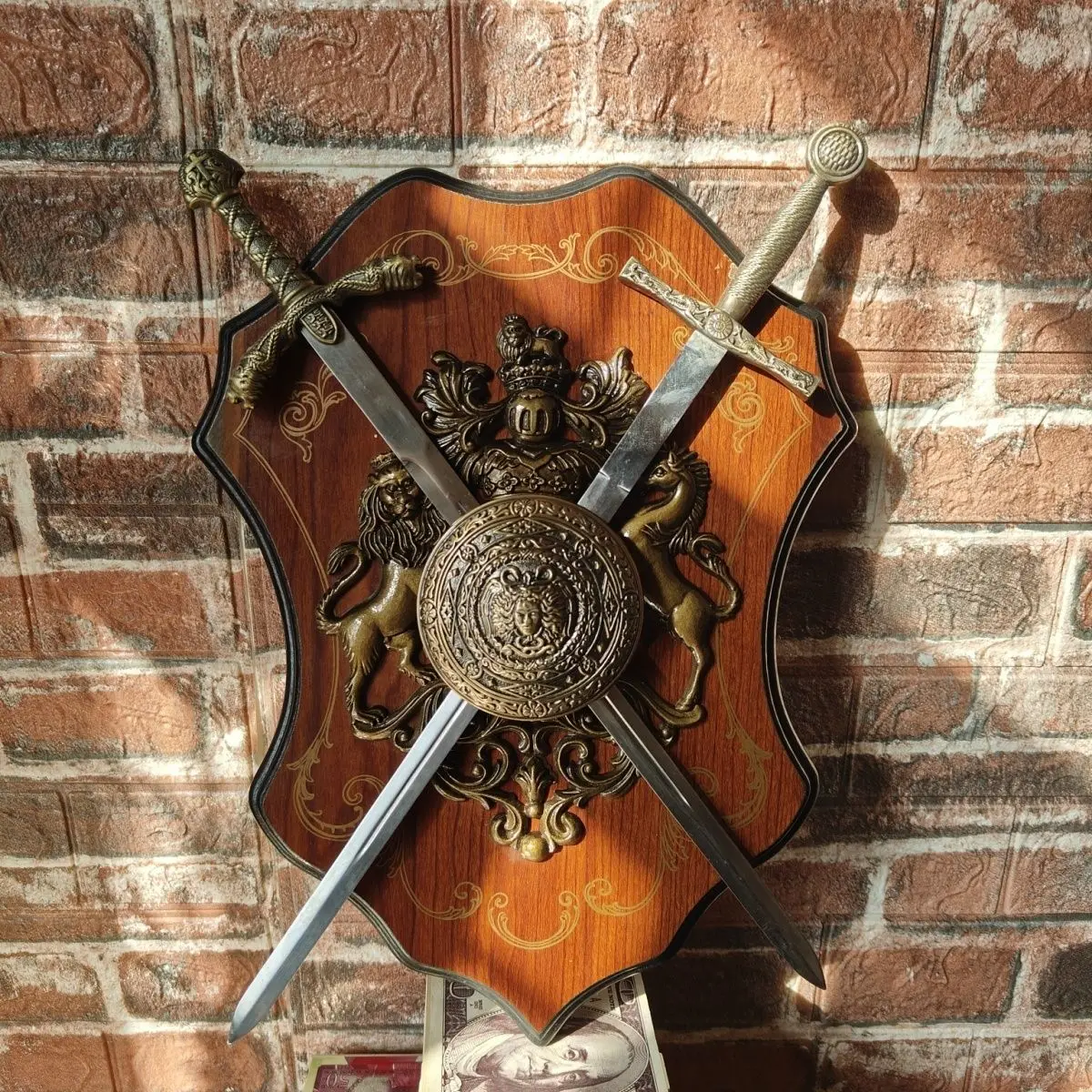 Medieval European Double Swords Shield Wall Hanging Decor for Bar Coffee Shop Living Room