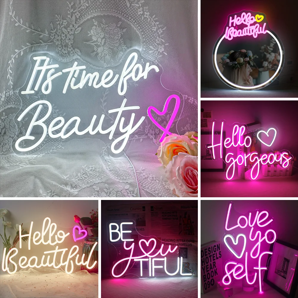 

It's Time for Beauty Neon Sign for Nails Salon Beauty Eyelash Bedroom Birthday Engagement Party Wall Decor Valentines Day Neon