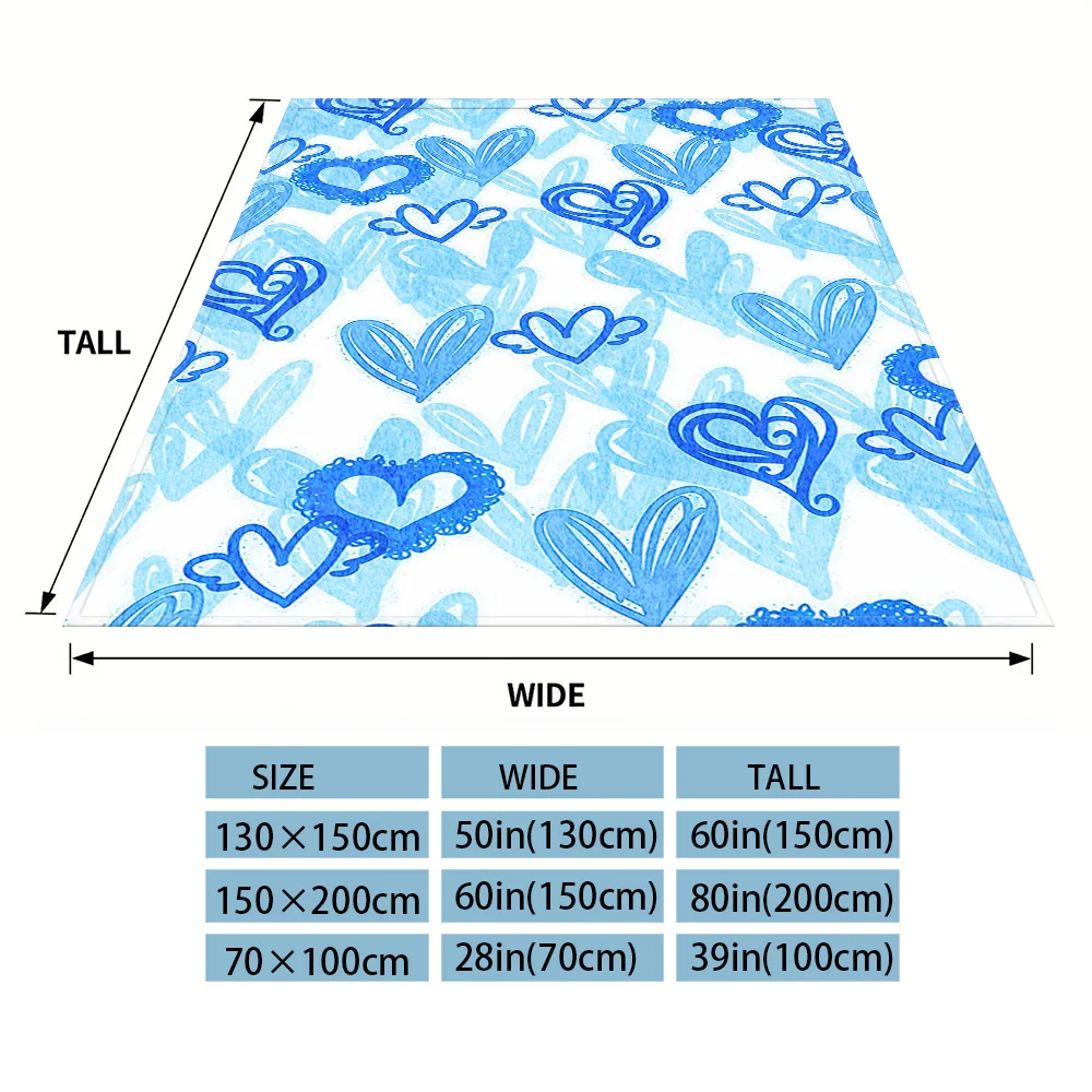 Sky Blue Doodle Hearts Warm And Soft Halloween And Christmas Sofa Decoration Gift With Flannel Blanket