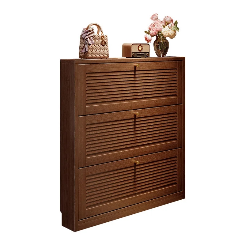Shoe cabinet household door ultra-thin entry 2025 new entrance solid wood extremely narrow small apartment door tipping bucket