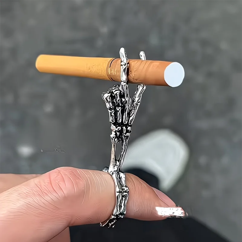 2pcs Vintage Skull Hand Cigarette Holder Ring, Anti-Yellowing Finger Clip Cigarette Holder, Fashionable Unisex Cigarette Ring